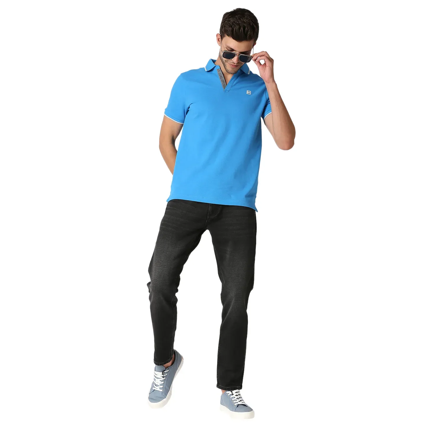 Blue Regular Fit Men's Polo T-Shirt by Being Human Clothing - Image 5