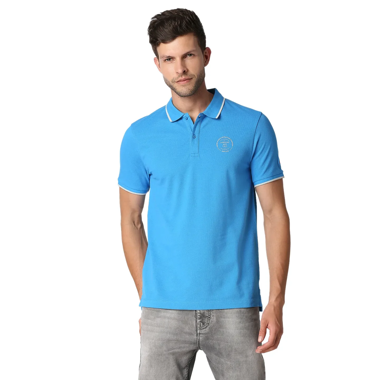 Blue Regular Fit Men's Polo T-Shirt by Being Human Clothing