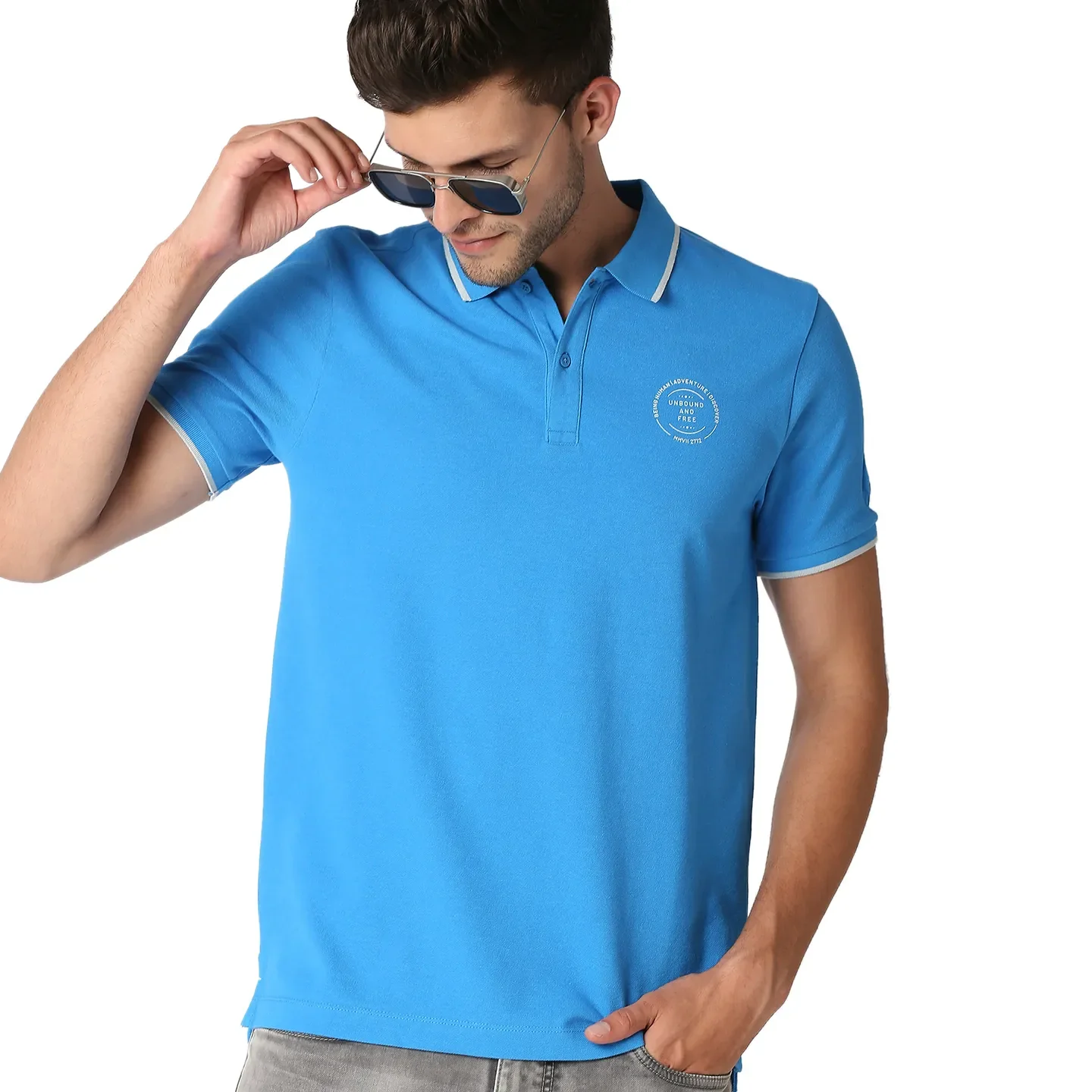 Blue Regular Fit Men's Polo T-Shirt by Being Human Clothing - Image 7