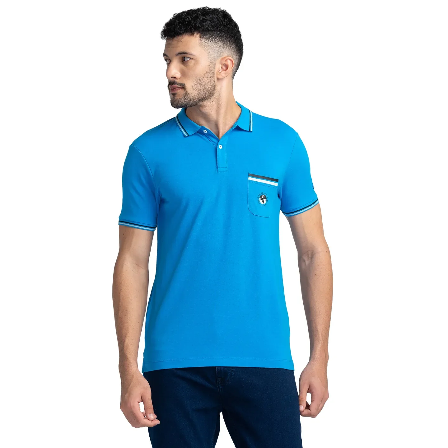 Blue Regular Fit Men's Polo T-Shirt by Being Human Clothing