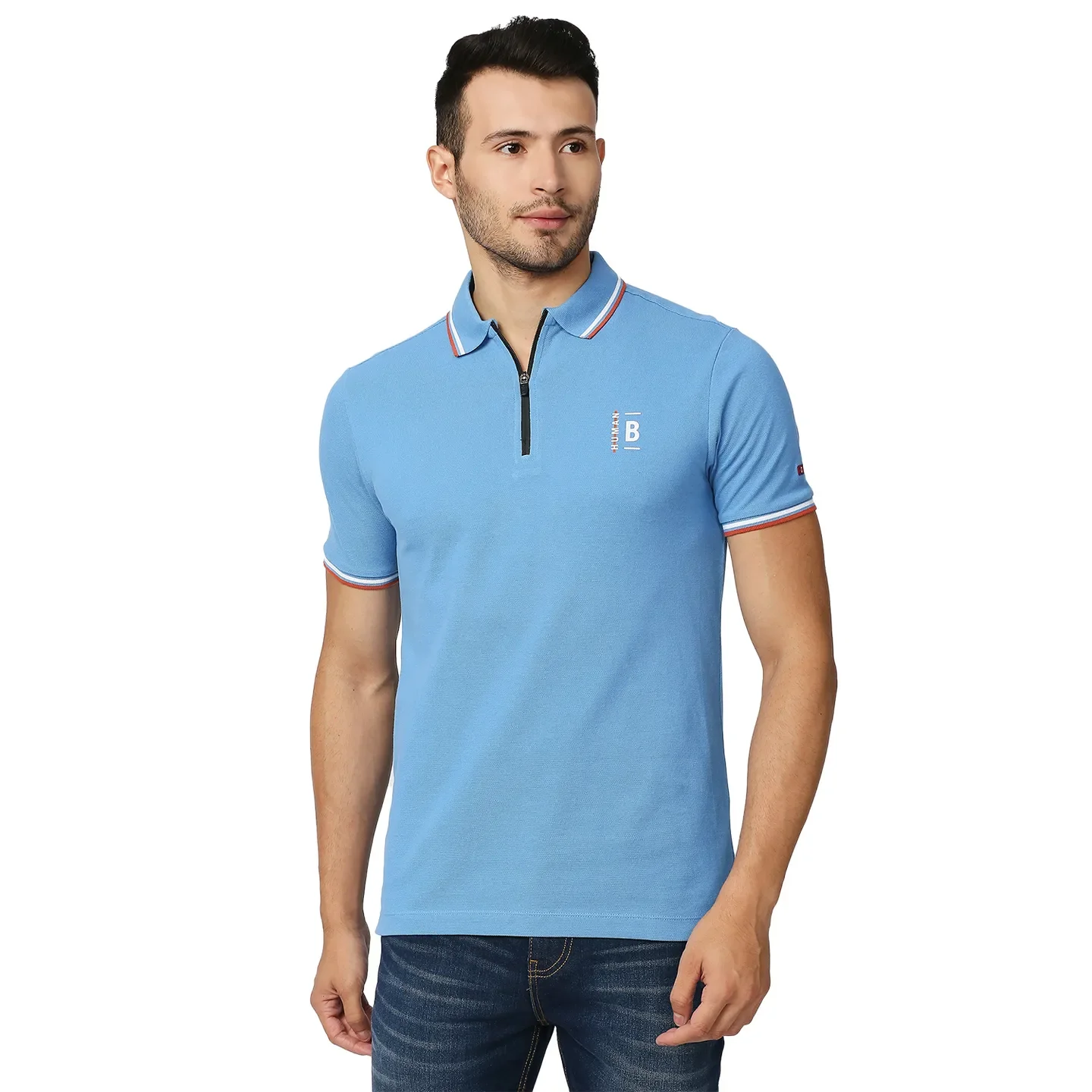 Blue Regular Fit Men's Polo T-Shirt by Being Human Clothing