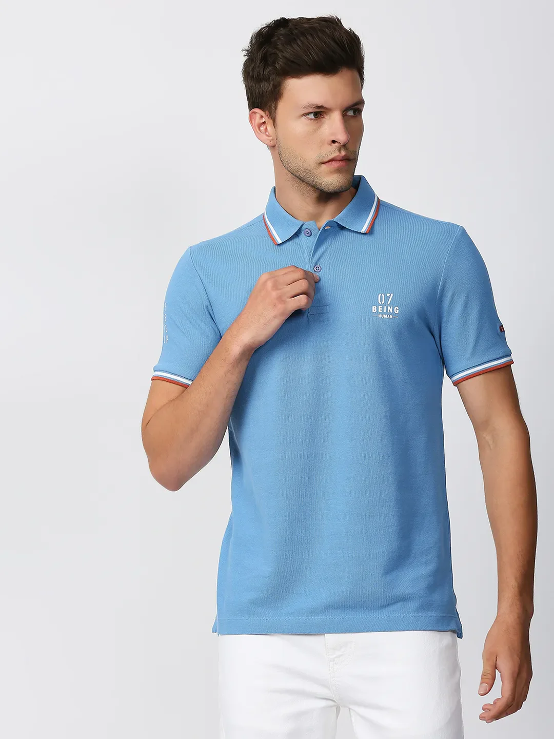 Blue Regular Fit Men's Polo T-Shirt by Being Human Clothing