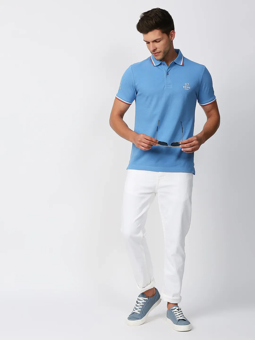 Blue Regular Fit Men's Polo T-Shirt by Being Human Clothing - Image 6
