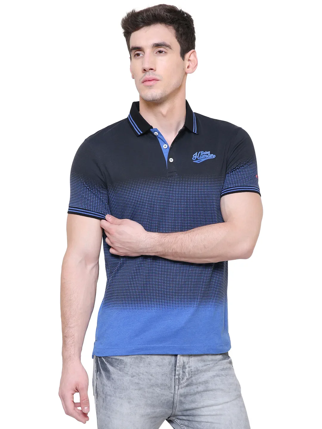 Blue Regular Fit Men's Polo T-Shirt by Being Human Clothing