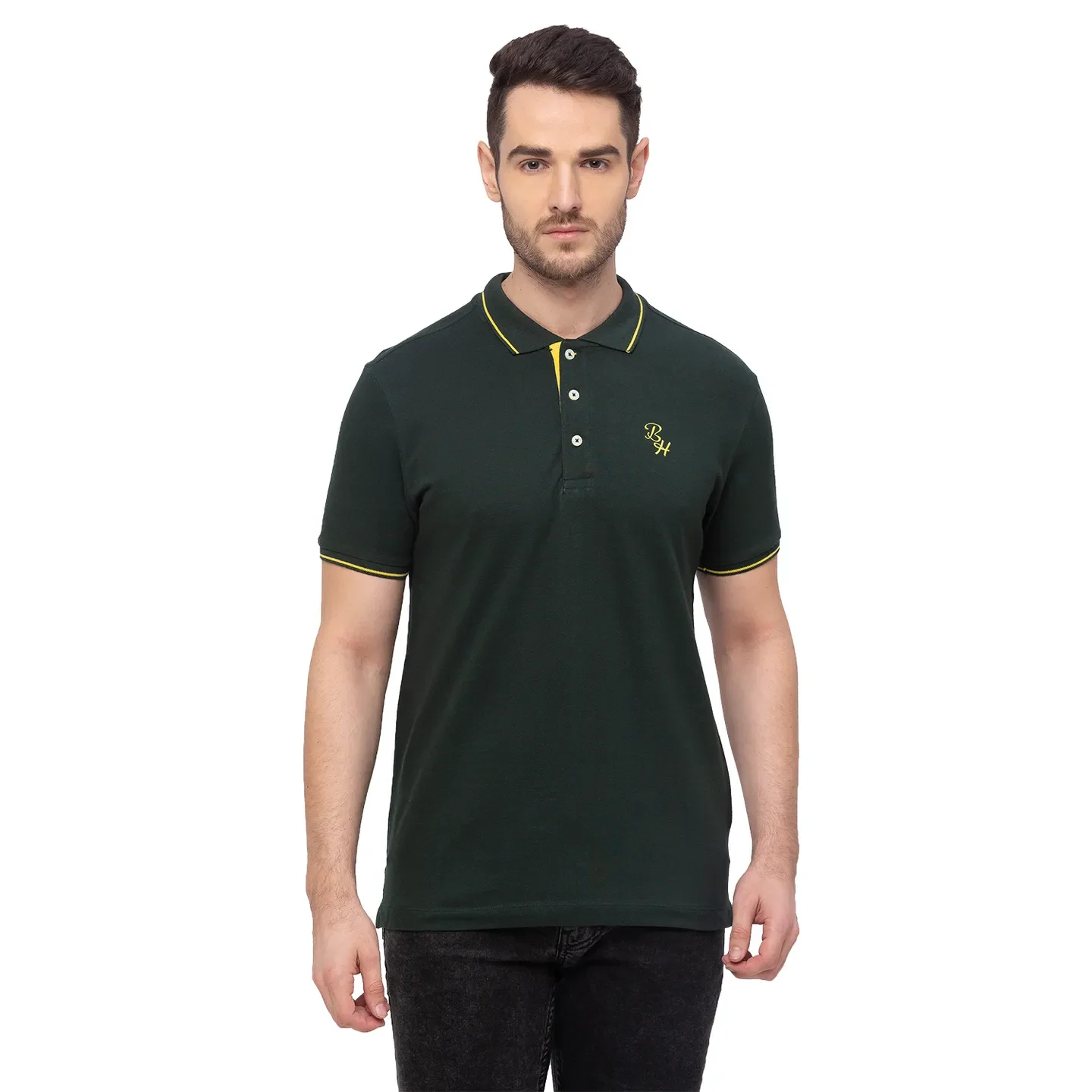 Green Regular Fit Men's Polo T-Shirt by Being Human Clothing