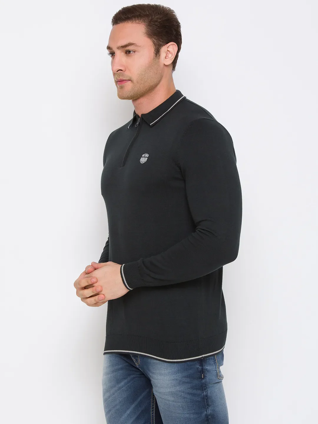 Green Regular Fit Men's Long Sleeves Polo T-Shirt by Being Human Clothing - Image 2