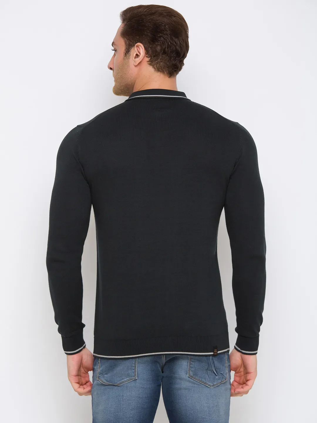 Green Regular Fit Men's Long Sleeves Polo T-Shirt by Being Human Clothing - Image 3