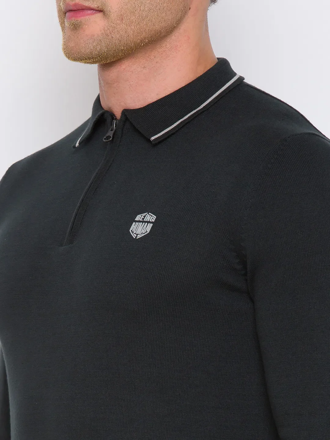 Green Regular Fit Men's Long Sleeves Polo T-Shirt by Being Human Clothing - Image 4