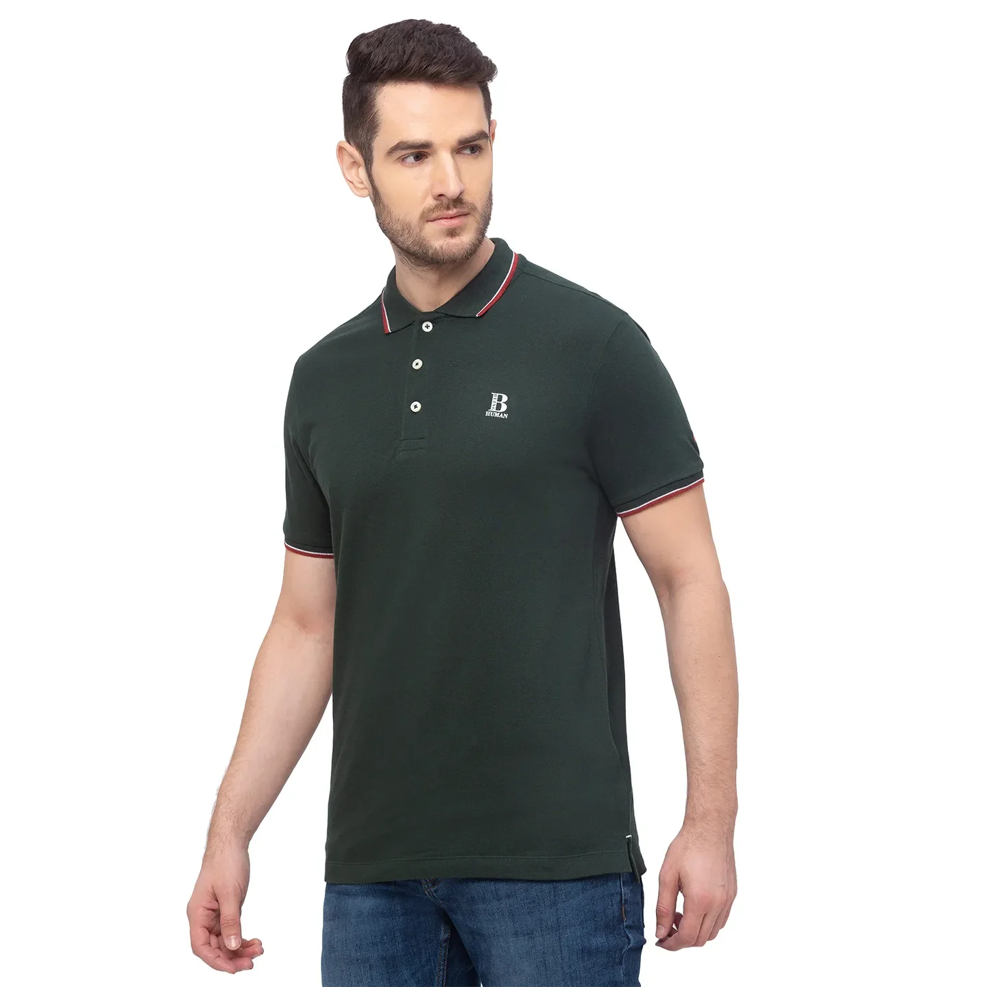 Green Regular Fit Men's Polo T-Shirt by Being Human Clothing - Image 2