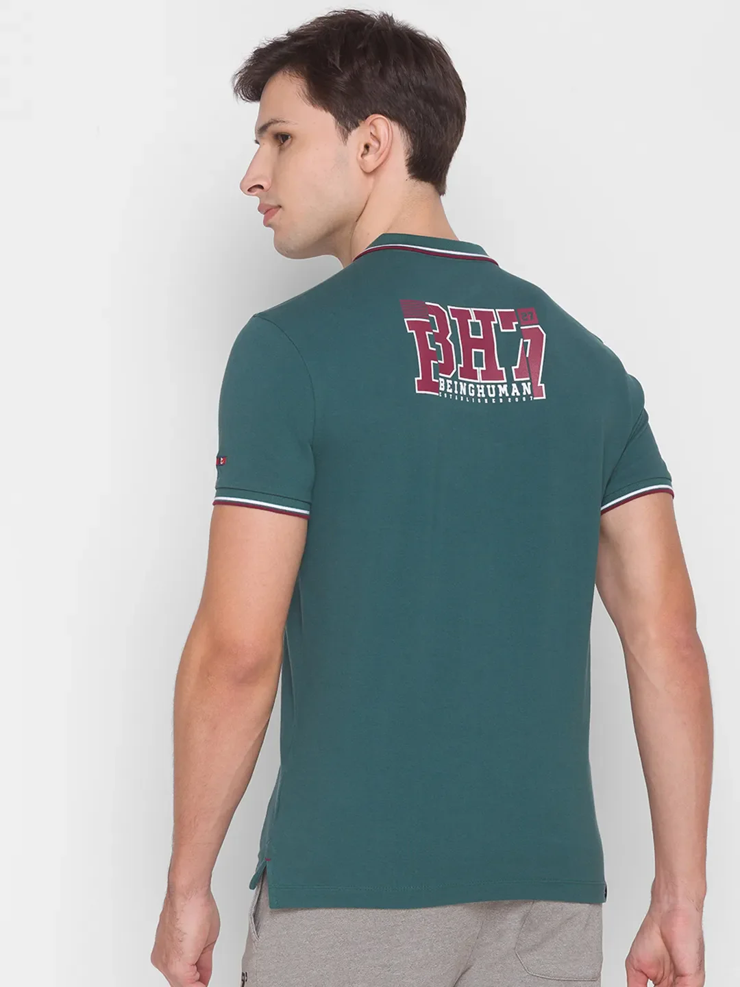 Green Regular Fit Men's Polo T-Shirt by Being Human Clothing - Image 3