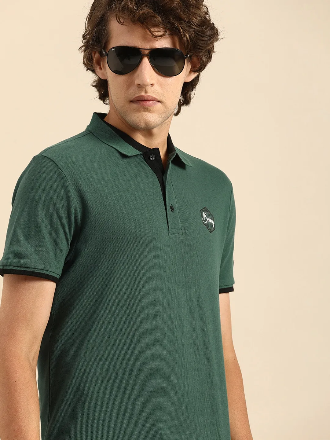 Green Regular Fit Men's Polo T-Shirt by Being Human Clothing