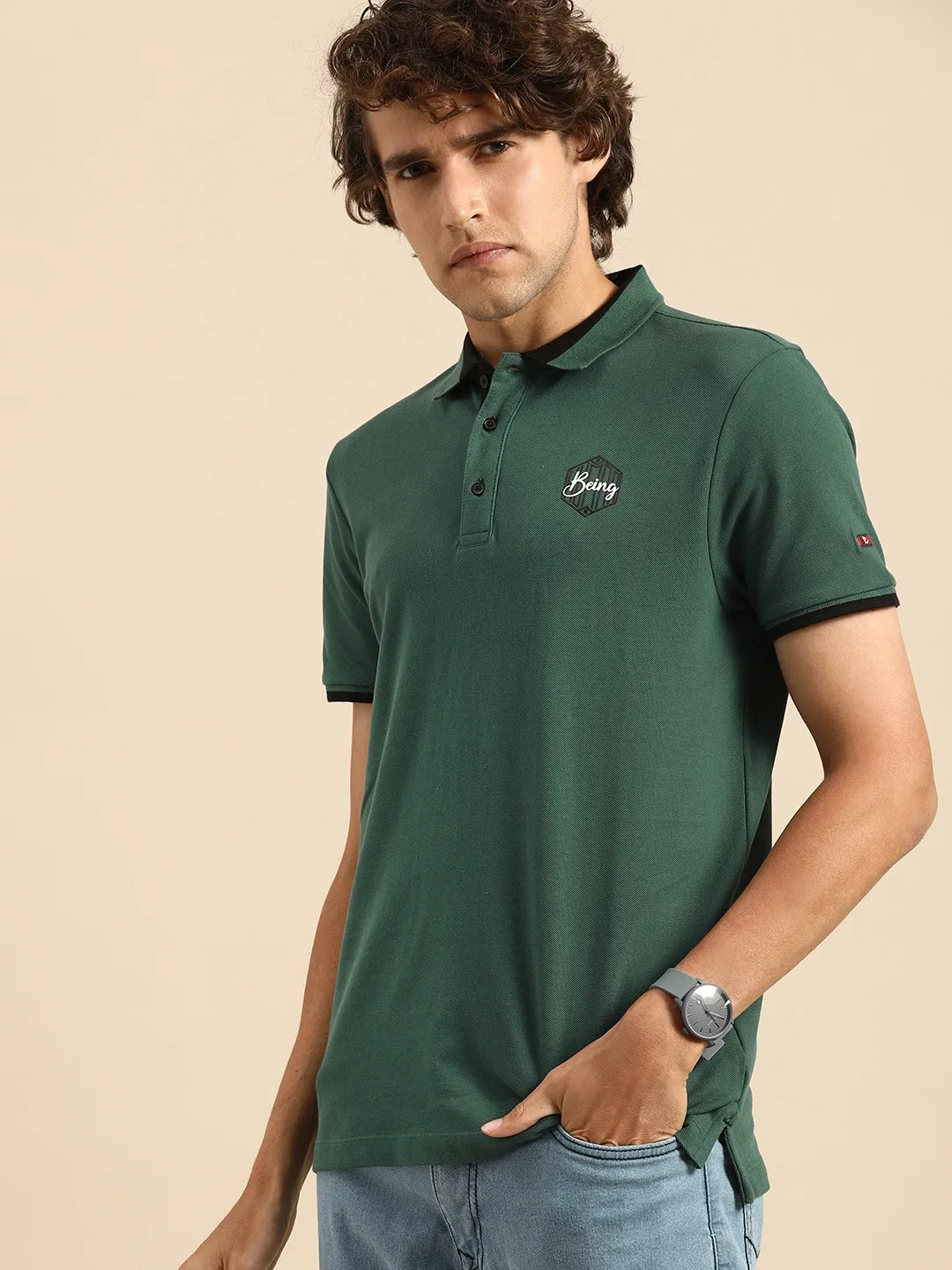 Green Regular Fit Men's Polo T-Shirt by Being Human Clothing - Image 2