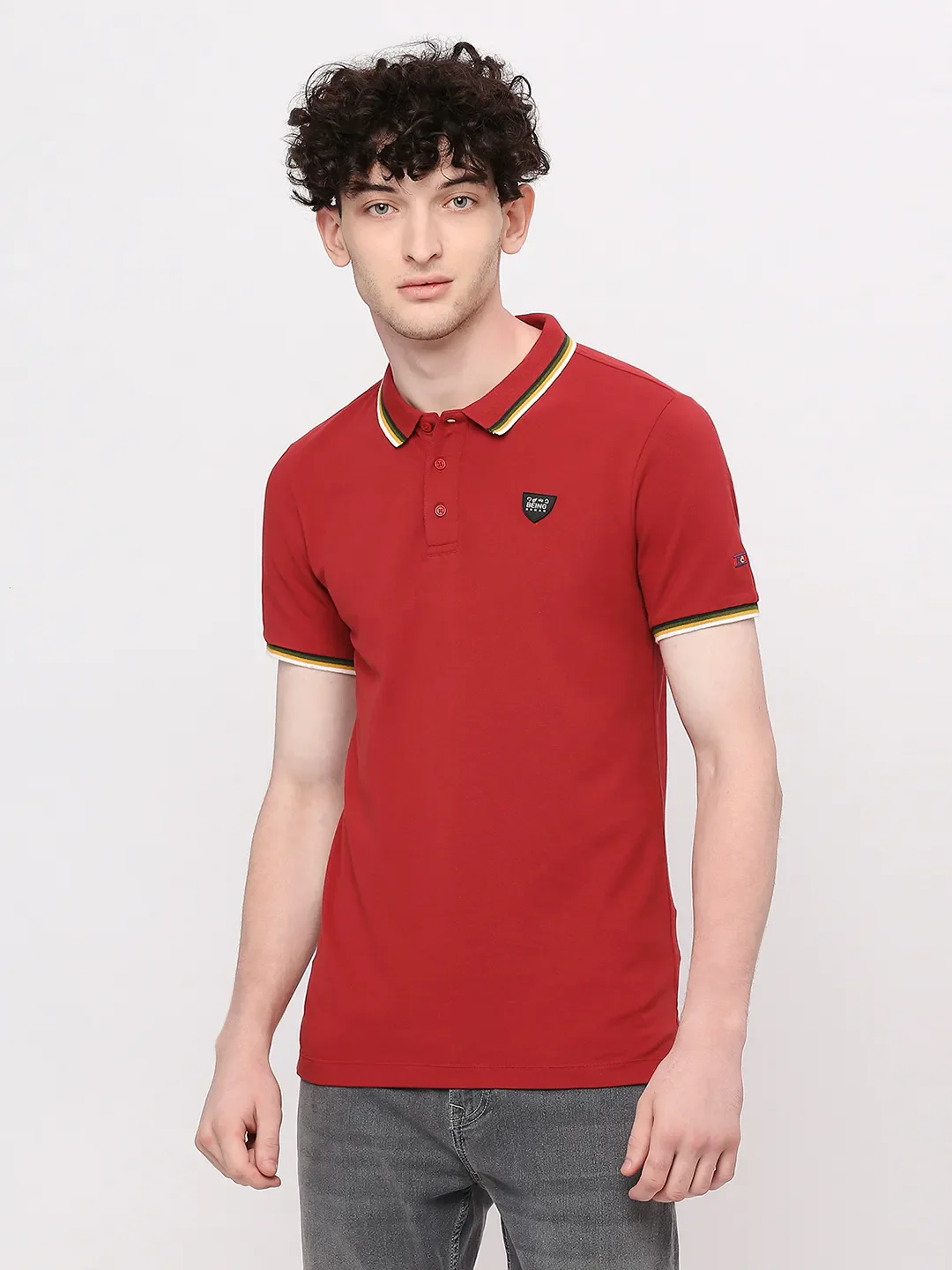 Red Regular Fit Men's Polo T-Shirt by Being Human Clothing - Image 5
