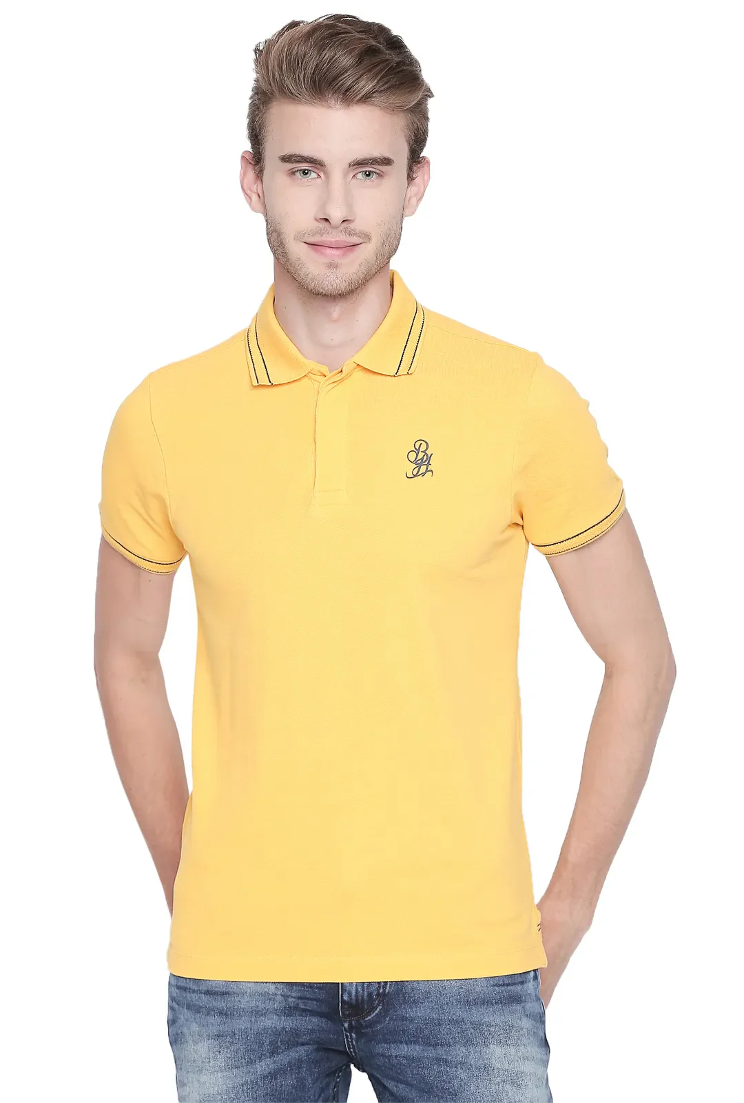 Yellow Regular Fit Men's Polo T-Shirt by Being Human Clothing