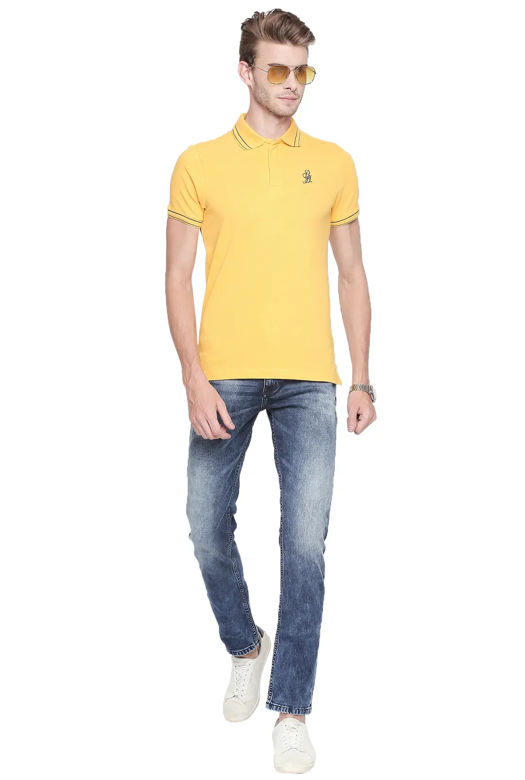 Yellow Regular Fit Men's Polo T-Shirt by Being Human Clothing - Image 5