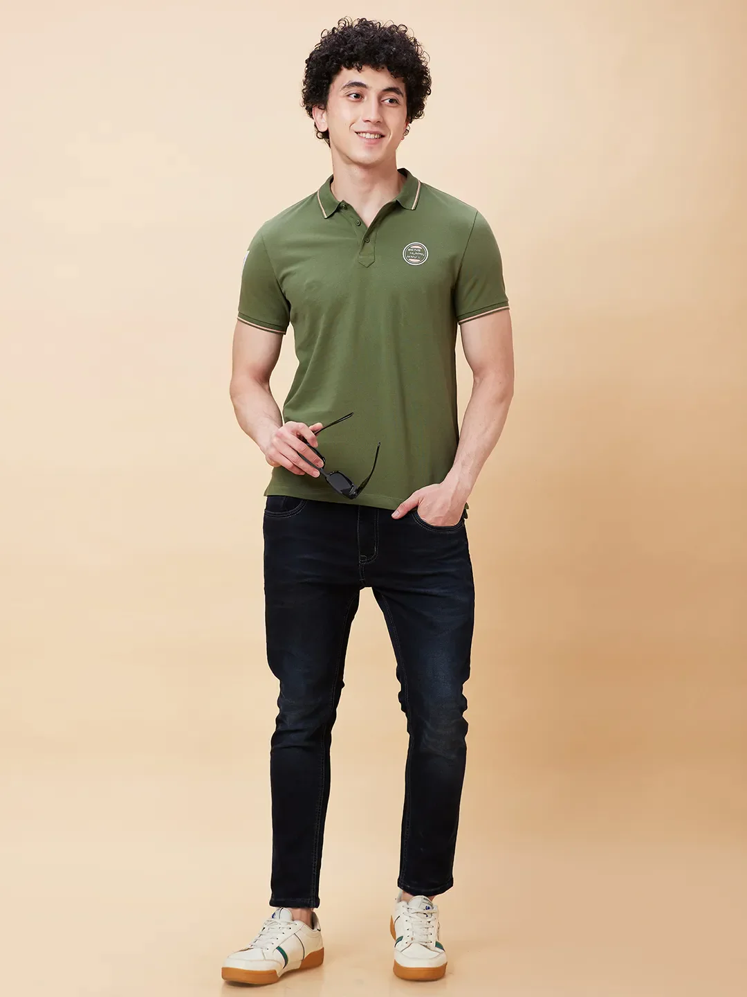 Green Regular Fit Men's Polo T-Shirt by Being Human Clothing - Image 2