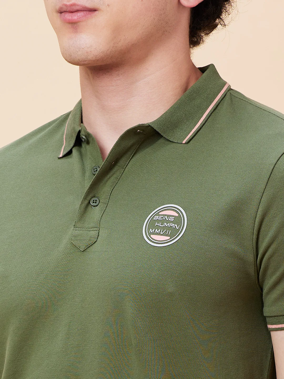 Green Regular Fit Men's Polo T-Shirt by Being Human Clothing - Image 5