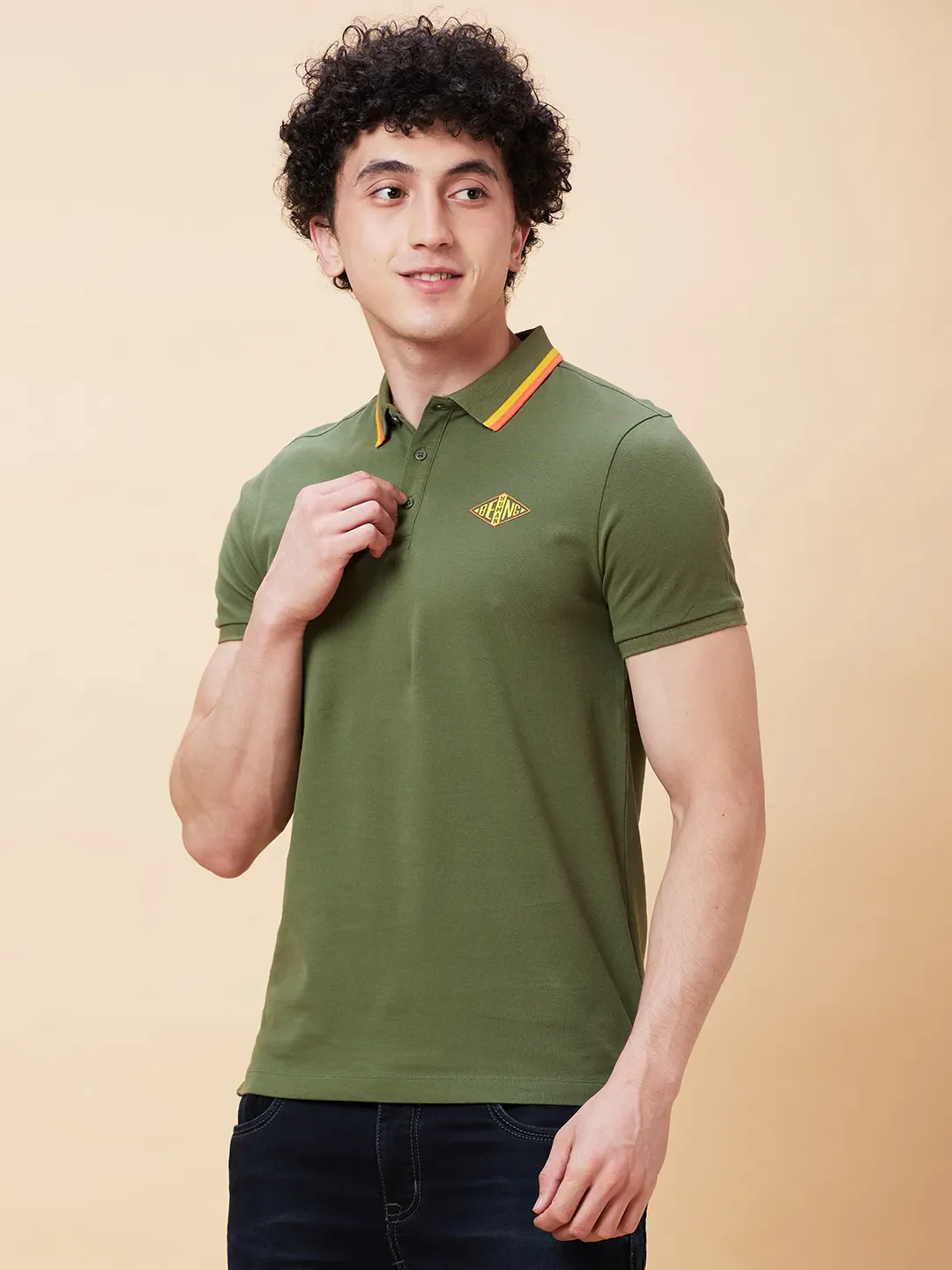 Bronze Green Regular Fit Men's Polo T-Shirt by Being Human Clothing - Image 3