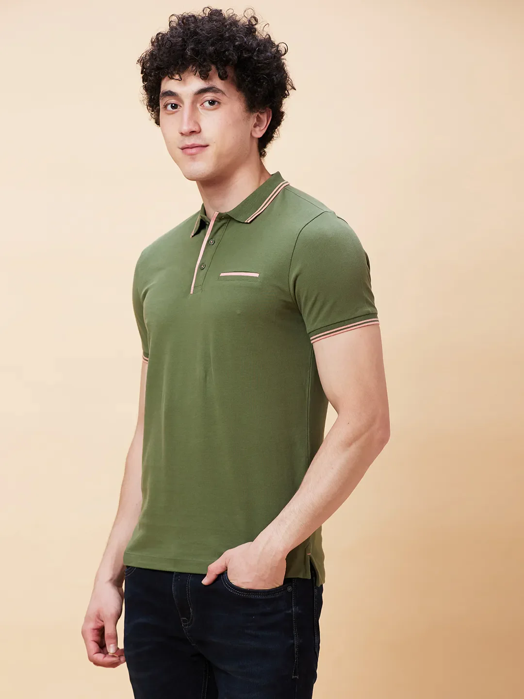 Bronze Green Regular Fit Men's Polo T-Shirt by Being Human Clothing - Image 3