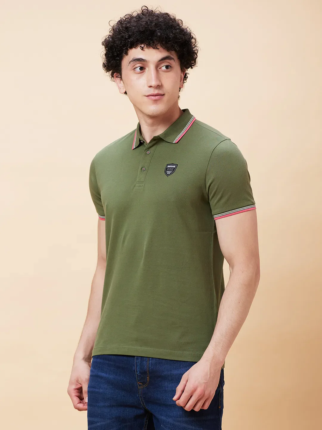 Bronze Green Regular Fit Men's Polo T-Shirt by Being Human Clothing - Image 3