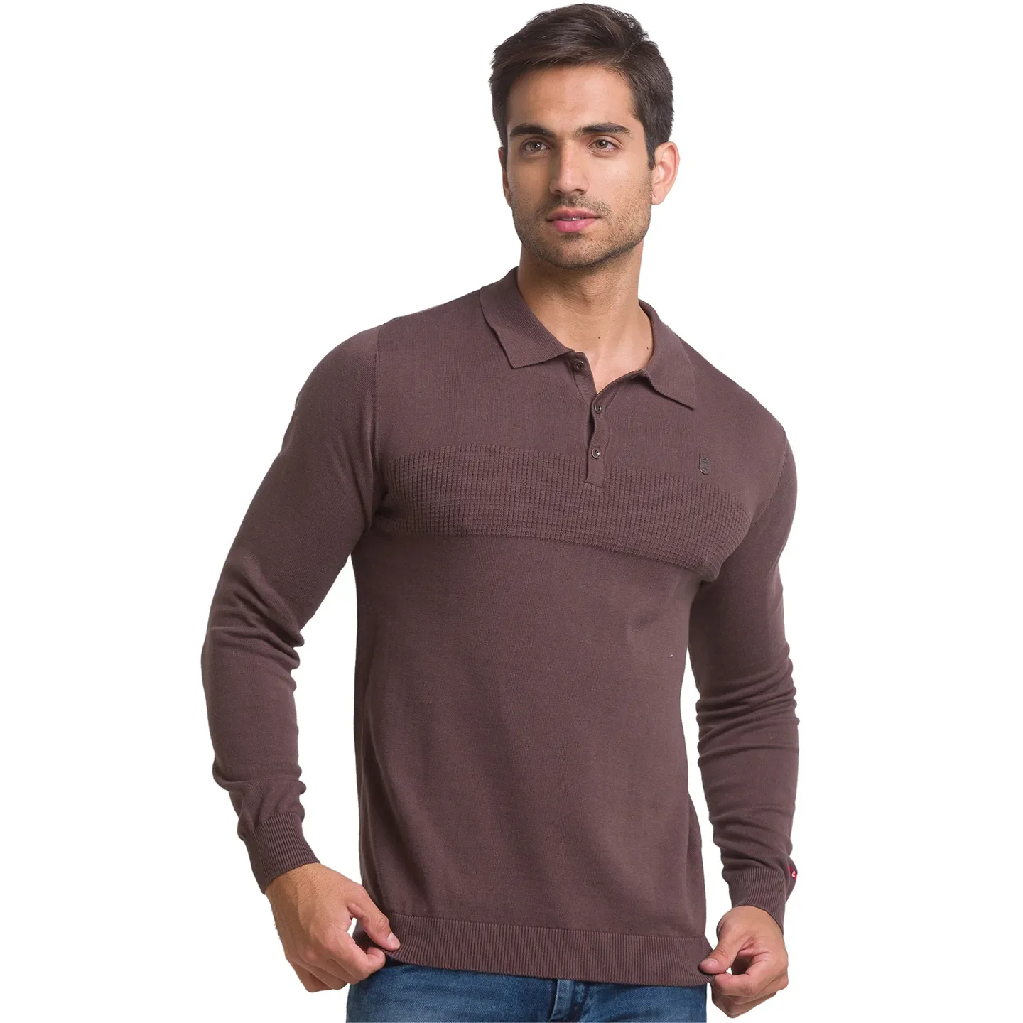 Brown Regular Fit Men's Long Sleeves Polo T-Shirt by Being Human Clothing - Image 2