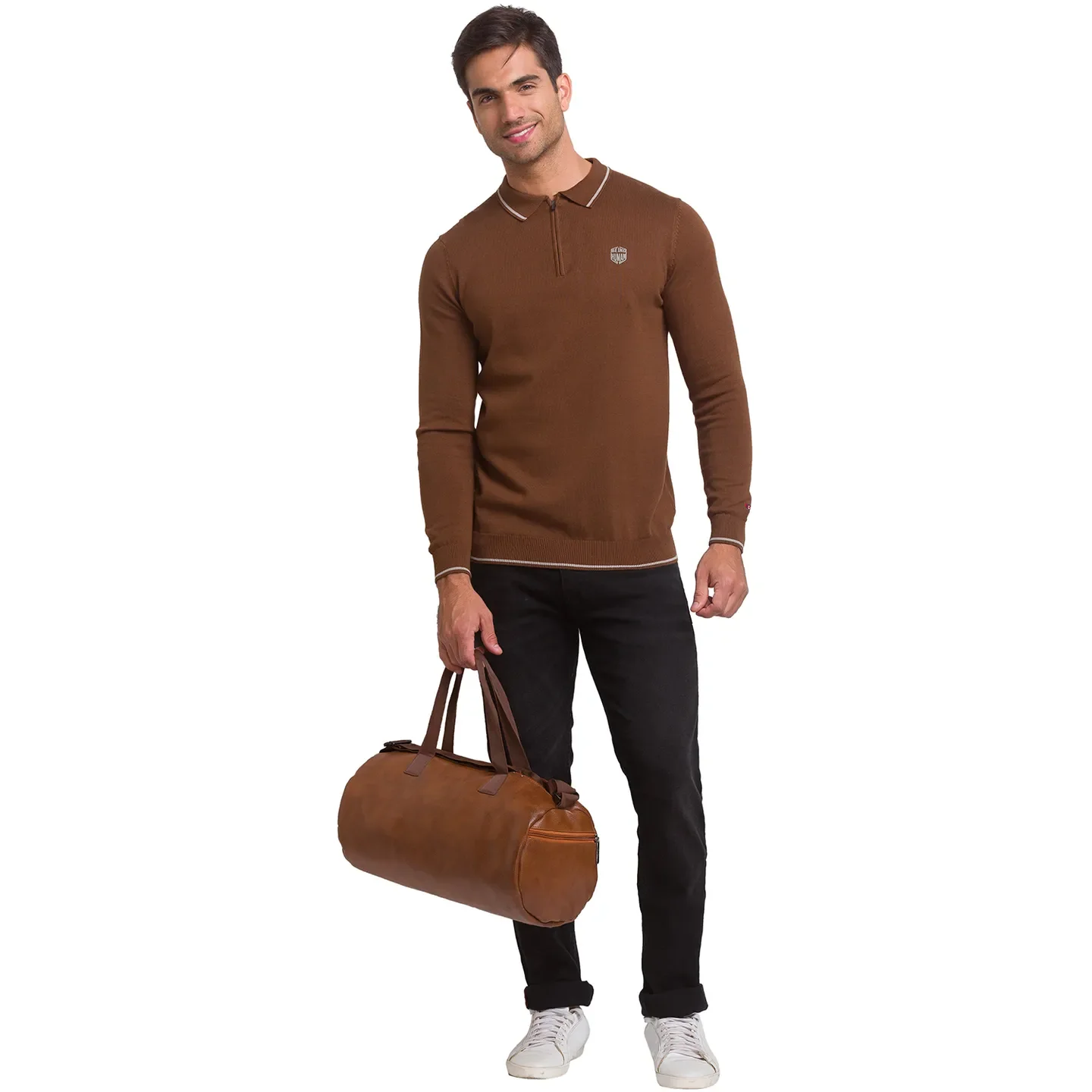 Brown Regular Fit Men's Long Sleeves Polo T-Shirt by Being Human Clothing - Image 2