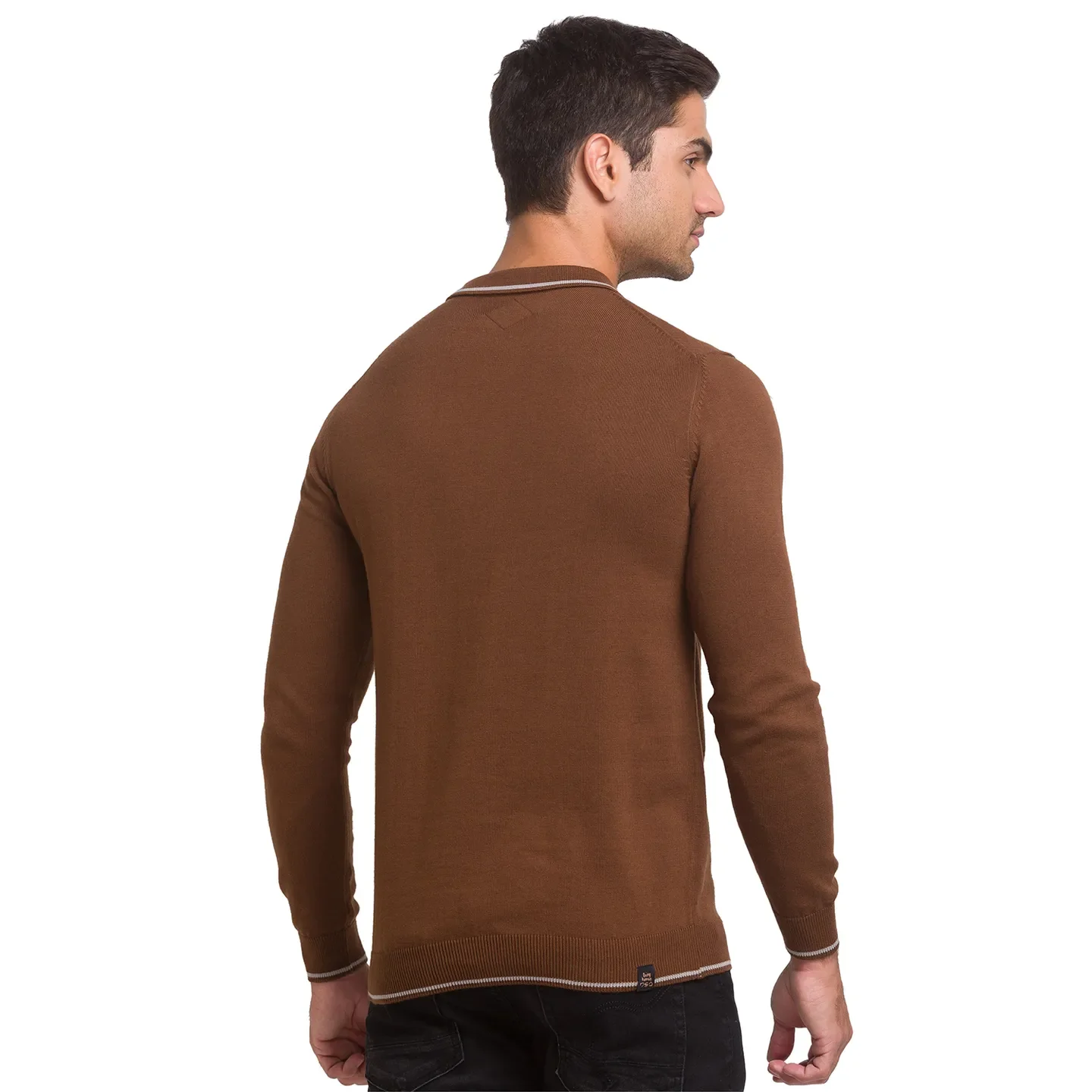 Brown Regular Fit Men's Long Sleeves Polo T-Shirt by Being Human Clothing - Image 3
