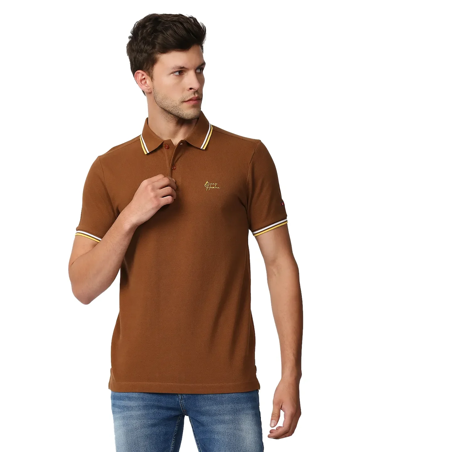 Brown Regular Fit Men's Polo T-Shirt by Being Human Clothing