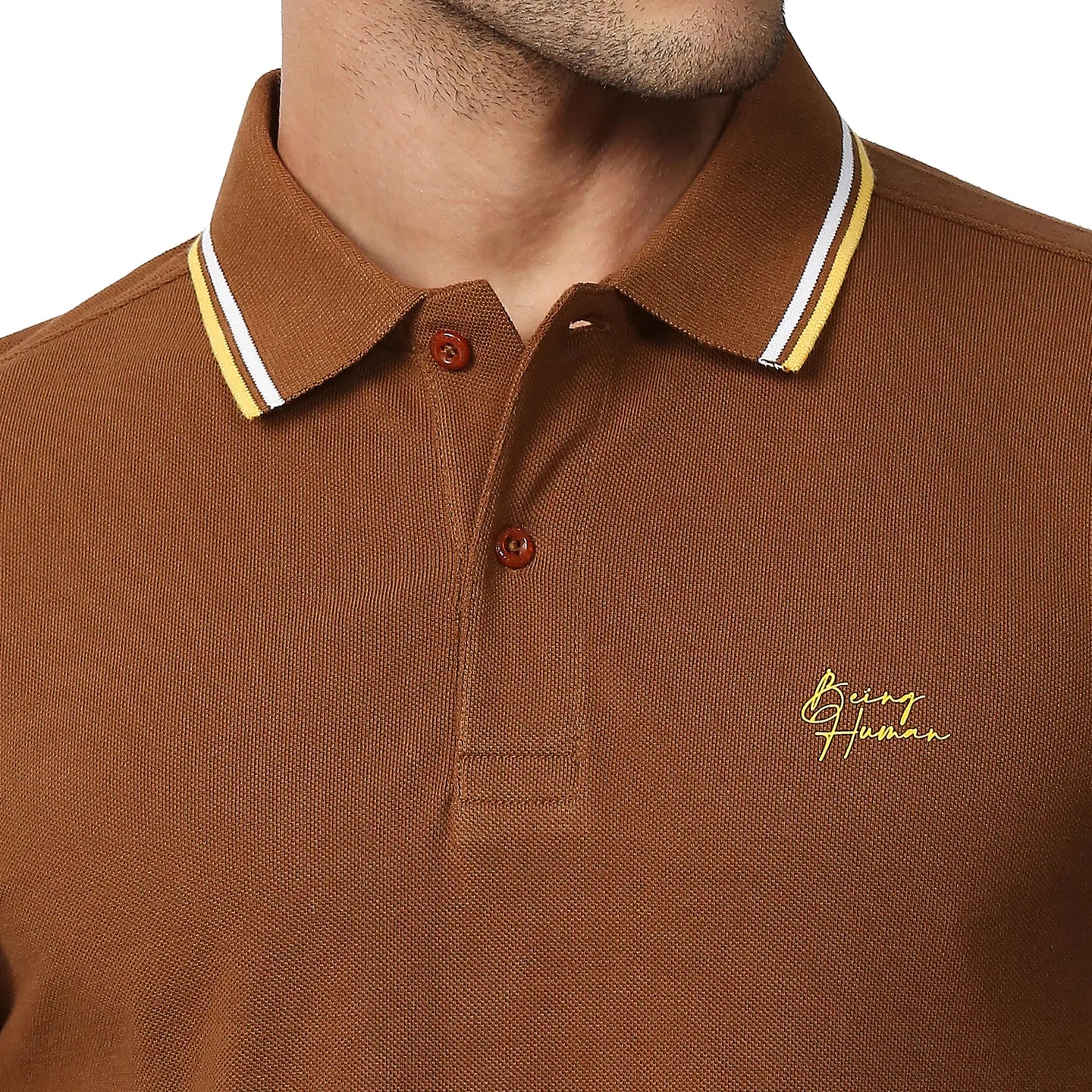 Brown Regular Fit Men's Polo T-Shirt by Being Human Clothing - Image 5