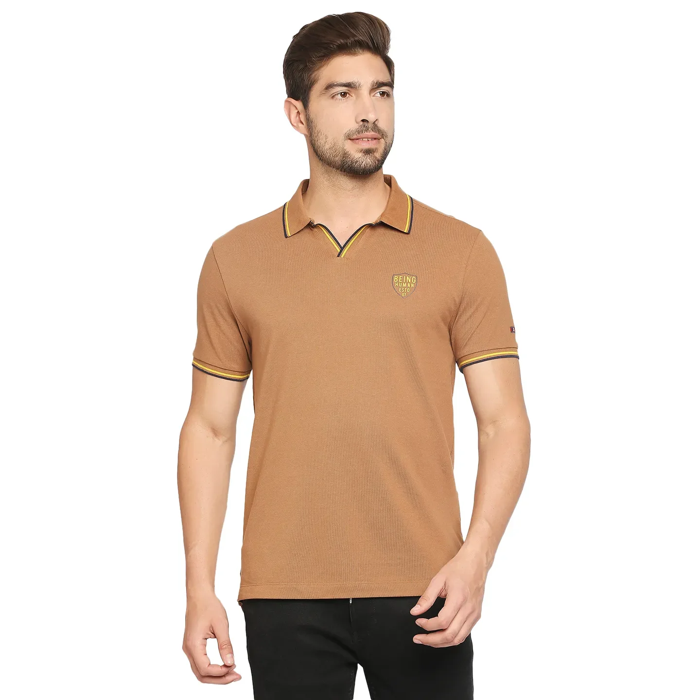 Brown Regular Fit Men's Polo T-Shirt by Being Human Clothing