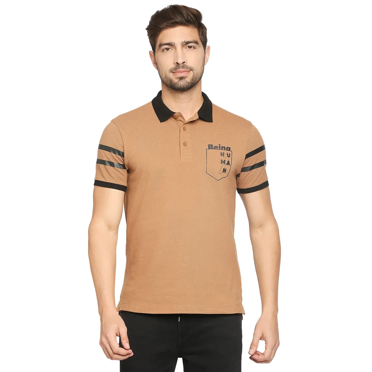 Brown Regular Fit Men's Polo T-Shirt by Being Human Clothing