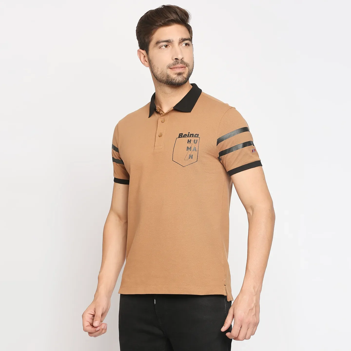 Brown Regular Fit Men's Polo T-Shirt by Being Human Clothing - Image 2