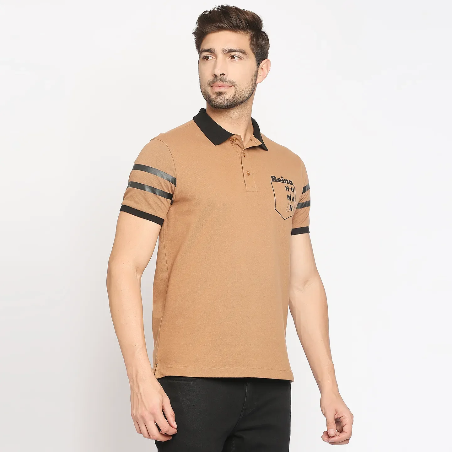 Brown Regular Fit Men's Polo T-Shirt by Being Human Clothing - Image 3