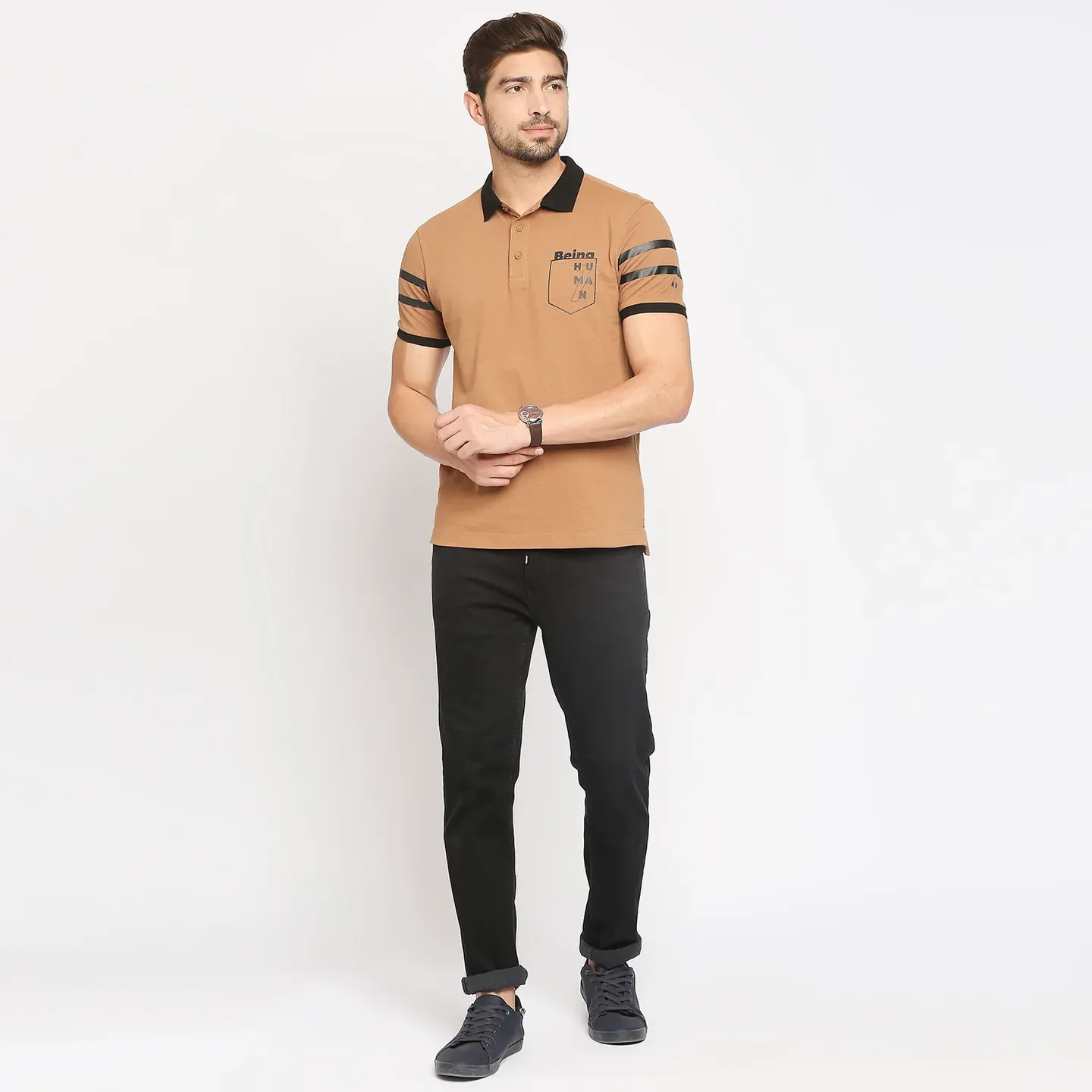 Brown Regular Fit Men's Polo T-Shirt by Being Human Clothing - Image 6