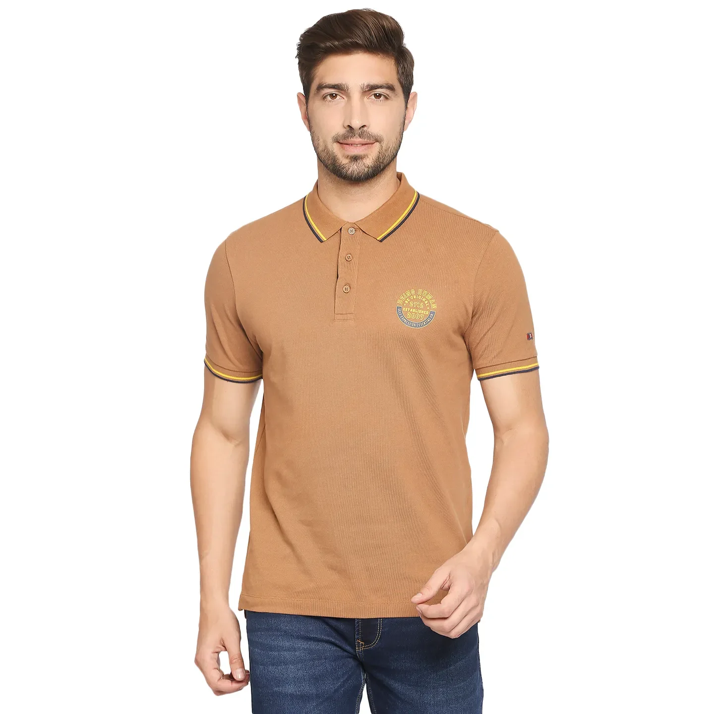 Brown Regular Fit Men's Polo T-Shirt by Being Human Clothing