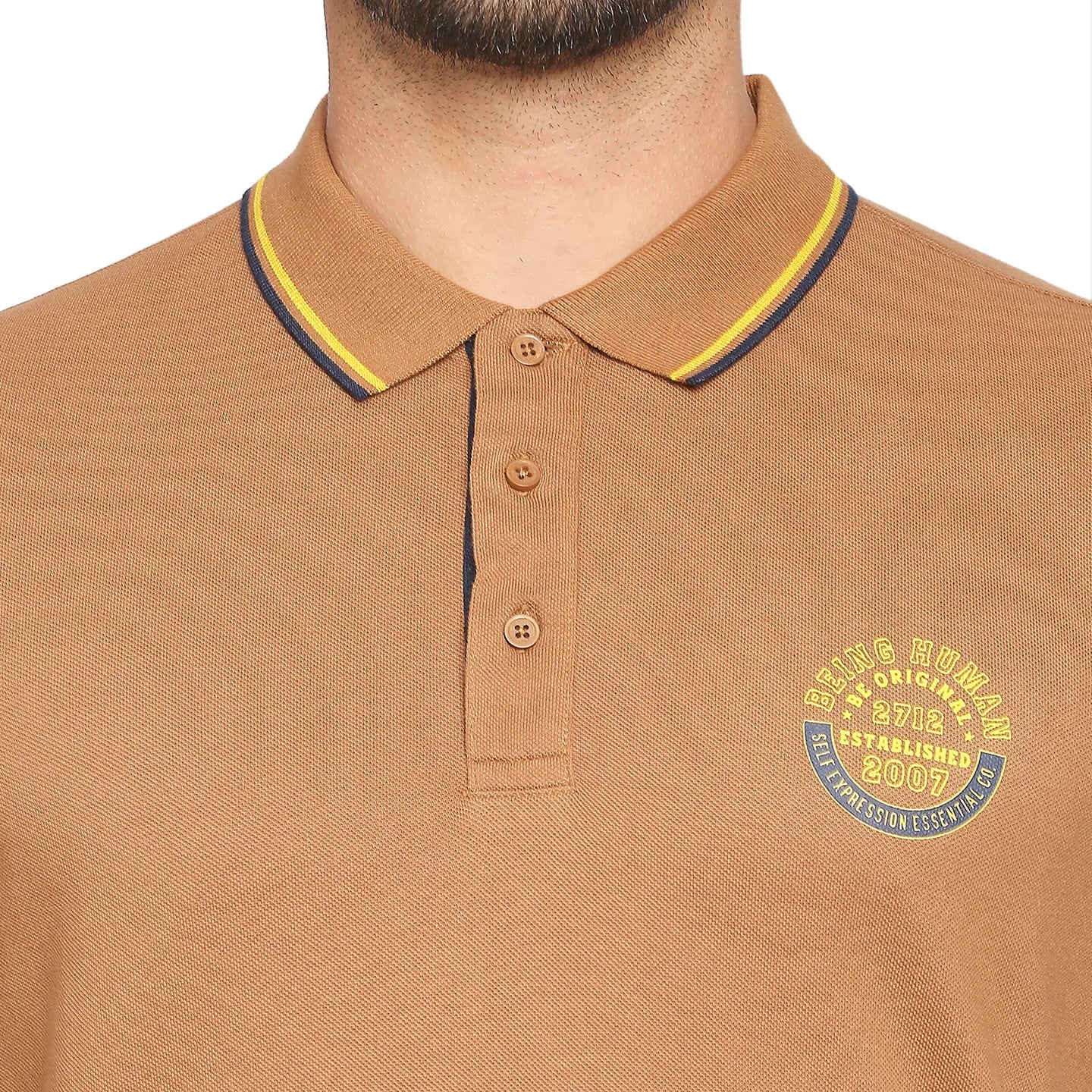 Brown Regular Fit Men's Polo T-Shirt by Being Human Clothing - Image 2