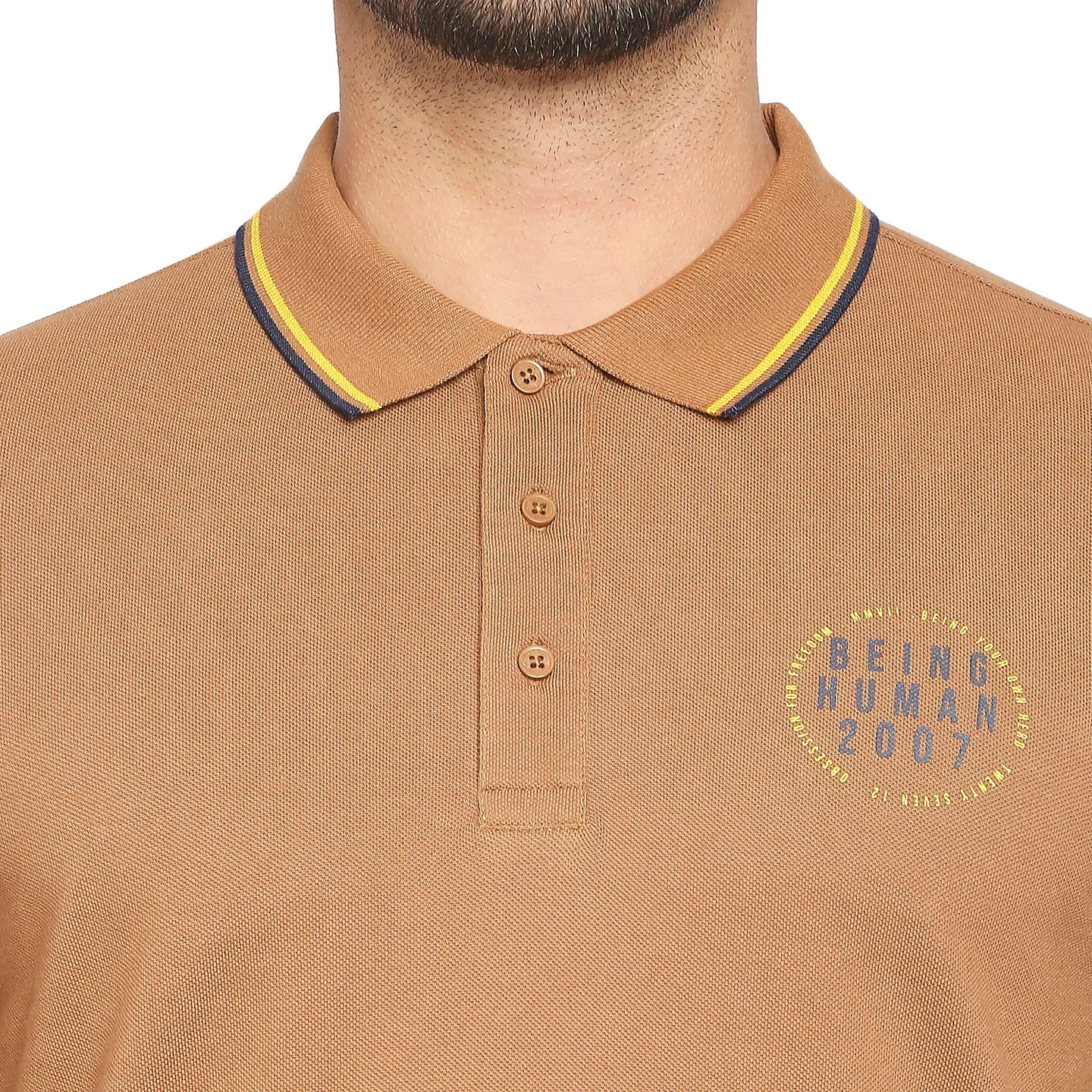 Brown Regular Fit Men's Polo T-Shirt by Being Human Clothing - Image 2