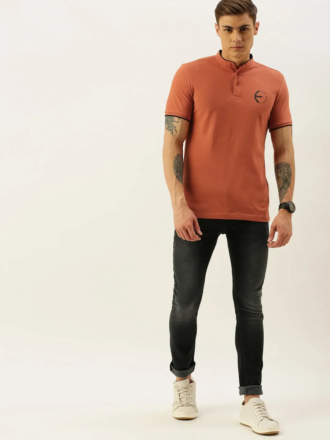 Brown Regular Fit Men's Polo T-Shirt by Being Human Clothing - Image 3