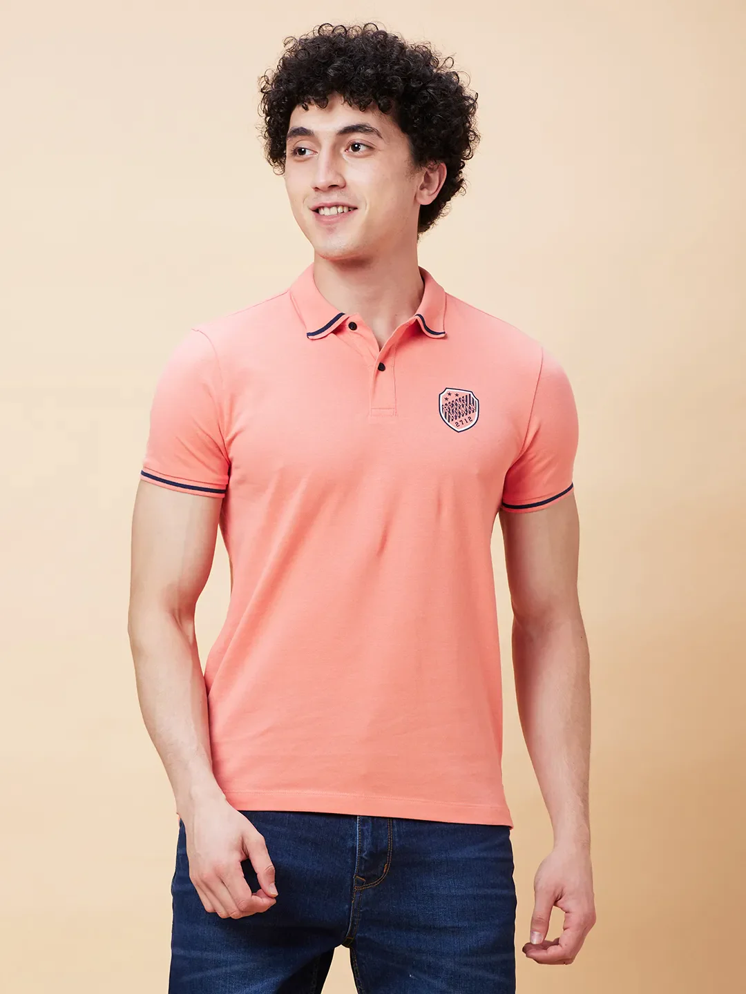 Burnt Coral Regular Fit Men's Polo T-Shirt by Being Human Clothing