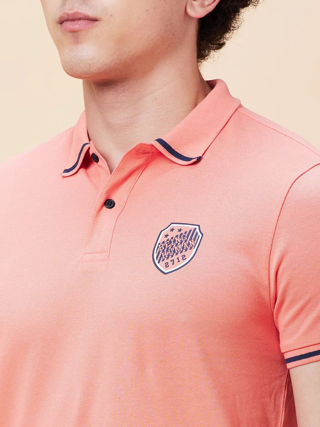 Burnt Coral Regular Fit Men's Polo T-Shirt by Being Human Clothing - Image 5
