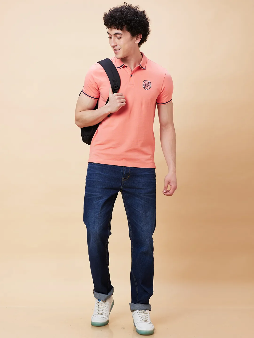 Burnt Coral Regular Fit Men's Polo T-Shirt by Being Human Clothing - Image 6