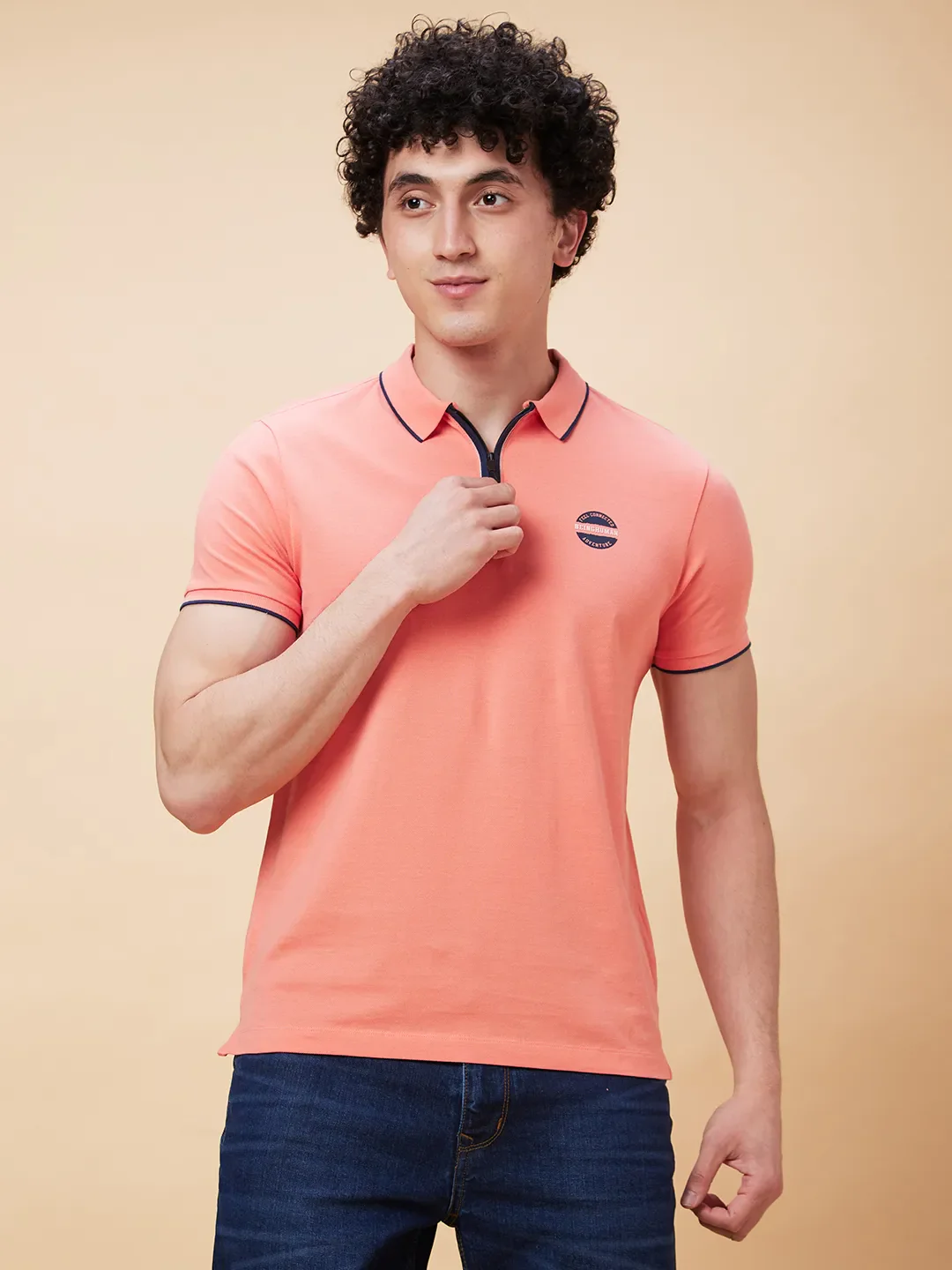 Pink Regular Fit Men's Polo T-Shirt by Being Human Clothing