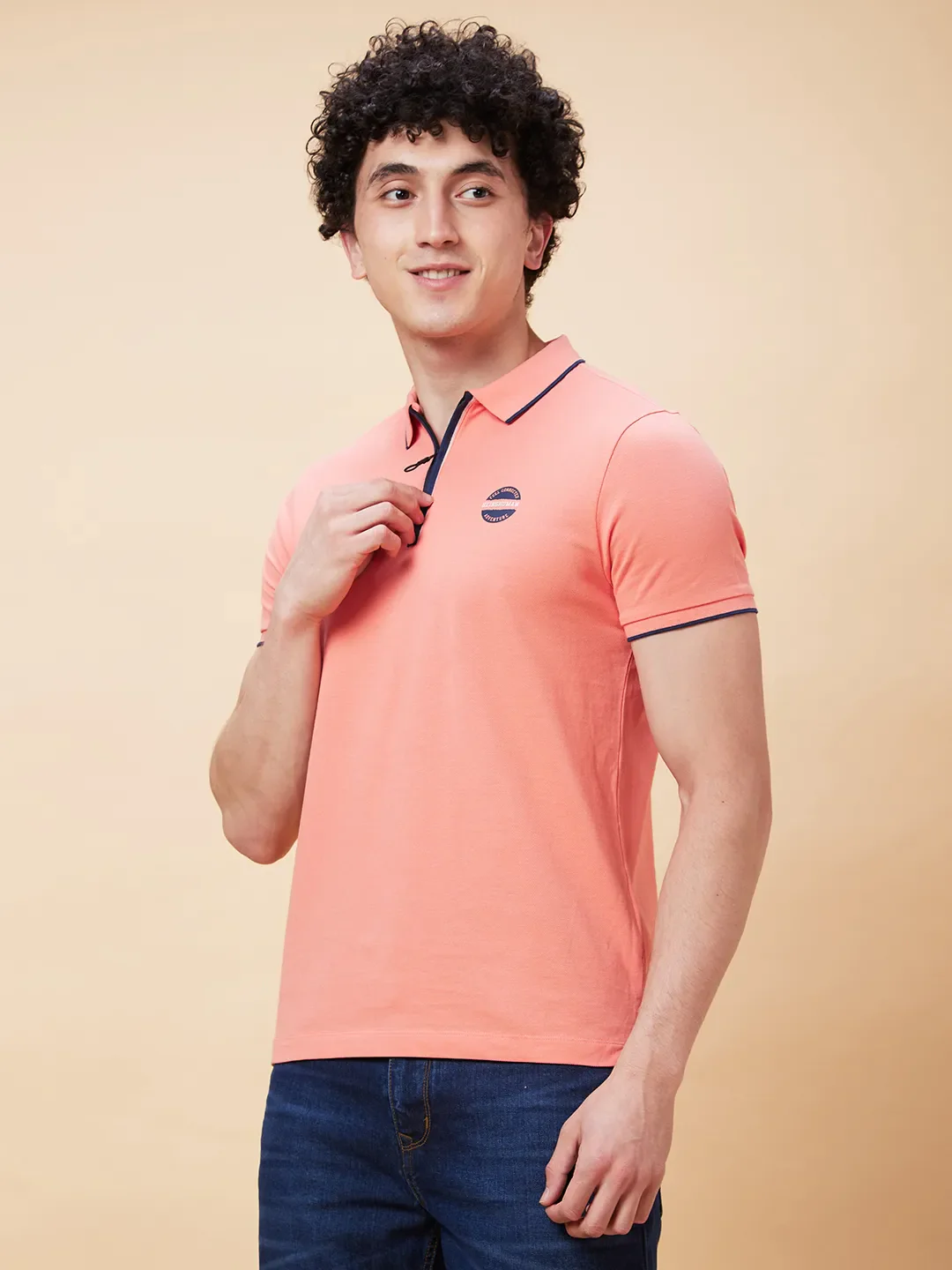 Pink Regular Fit Men's Polo T-Shirt by Being Human Clothing - Image 3