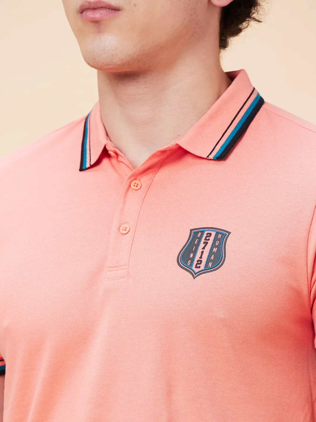 Burnt Coral Regular Fit Men's Polo T-Shirt by Being Human Clothing - Image 5