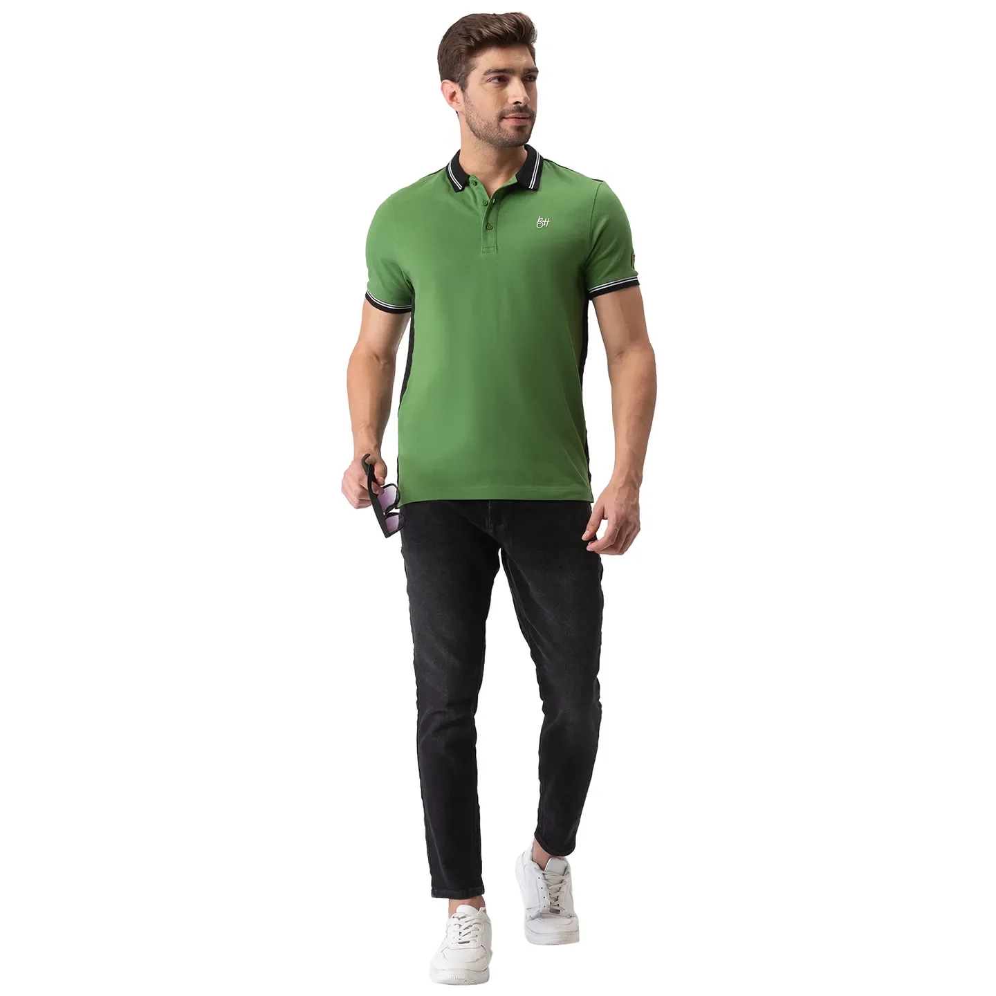 Green Regular Fit Men's Polo T-Shirt by Being Human Clothing - Image 2
