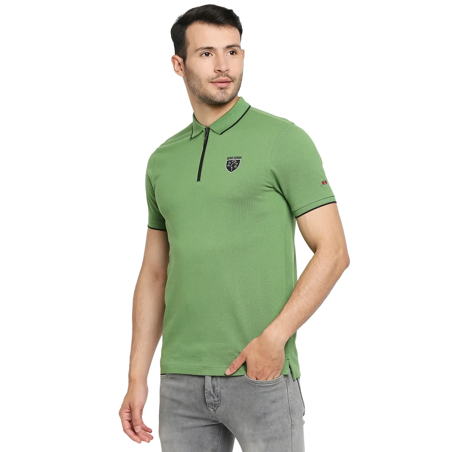 Green Regular Fit Men's Polo T-Shirt by Being Human Clothing - Image 2