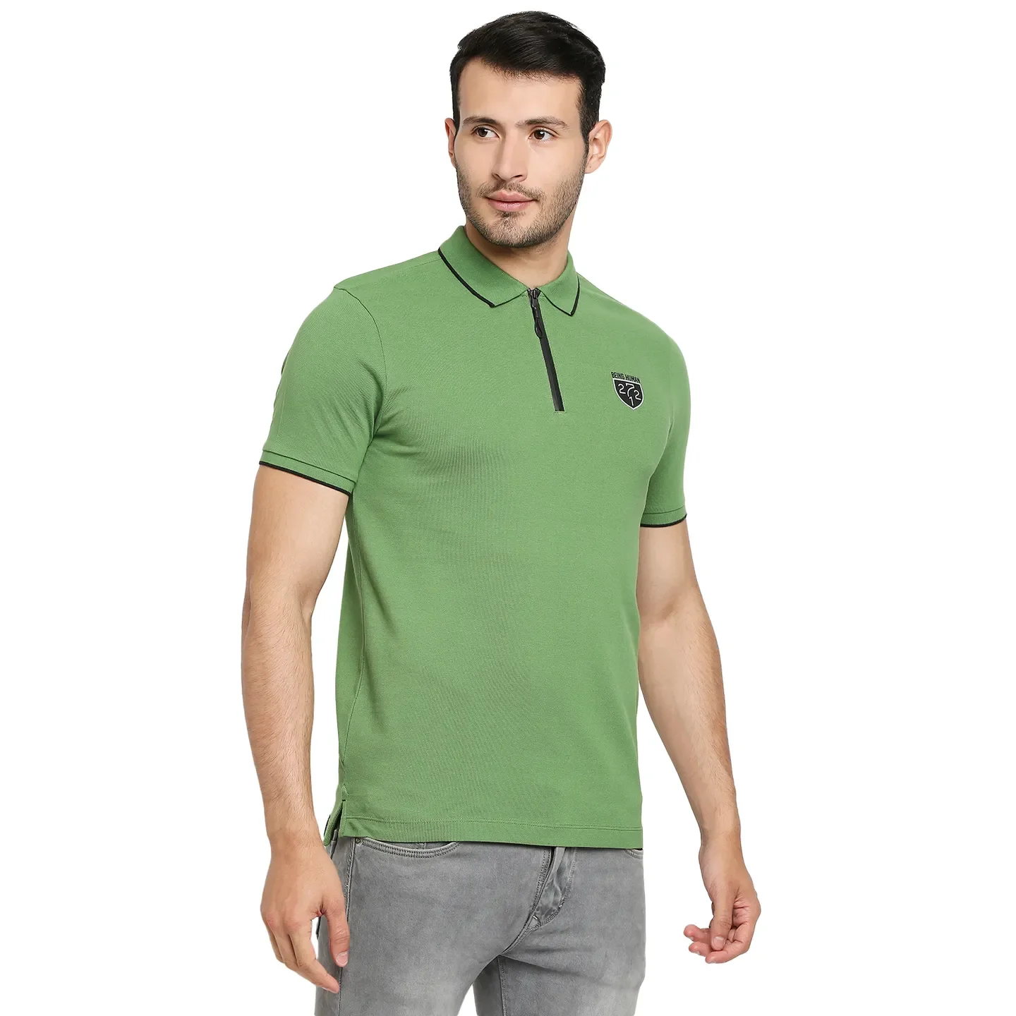 Green Regular Fit Men's Polo T-Shirt by Being Human Clothing - Image 3