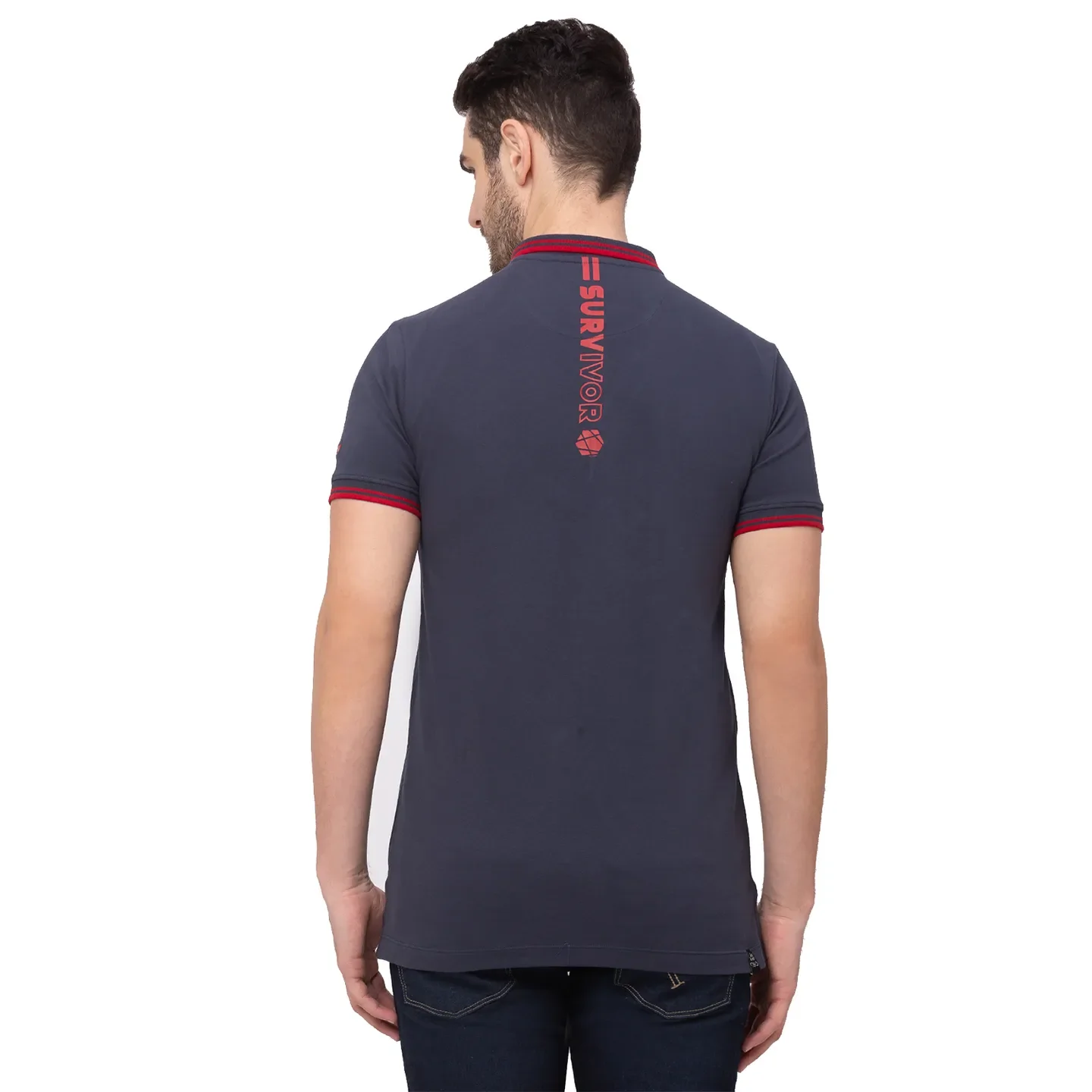 Grey Regular Fit Men's Polo T-Shirt by Being Human Clothing - Image 2