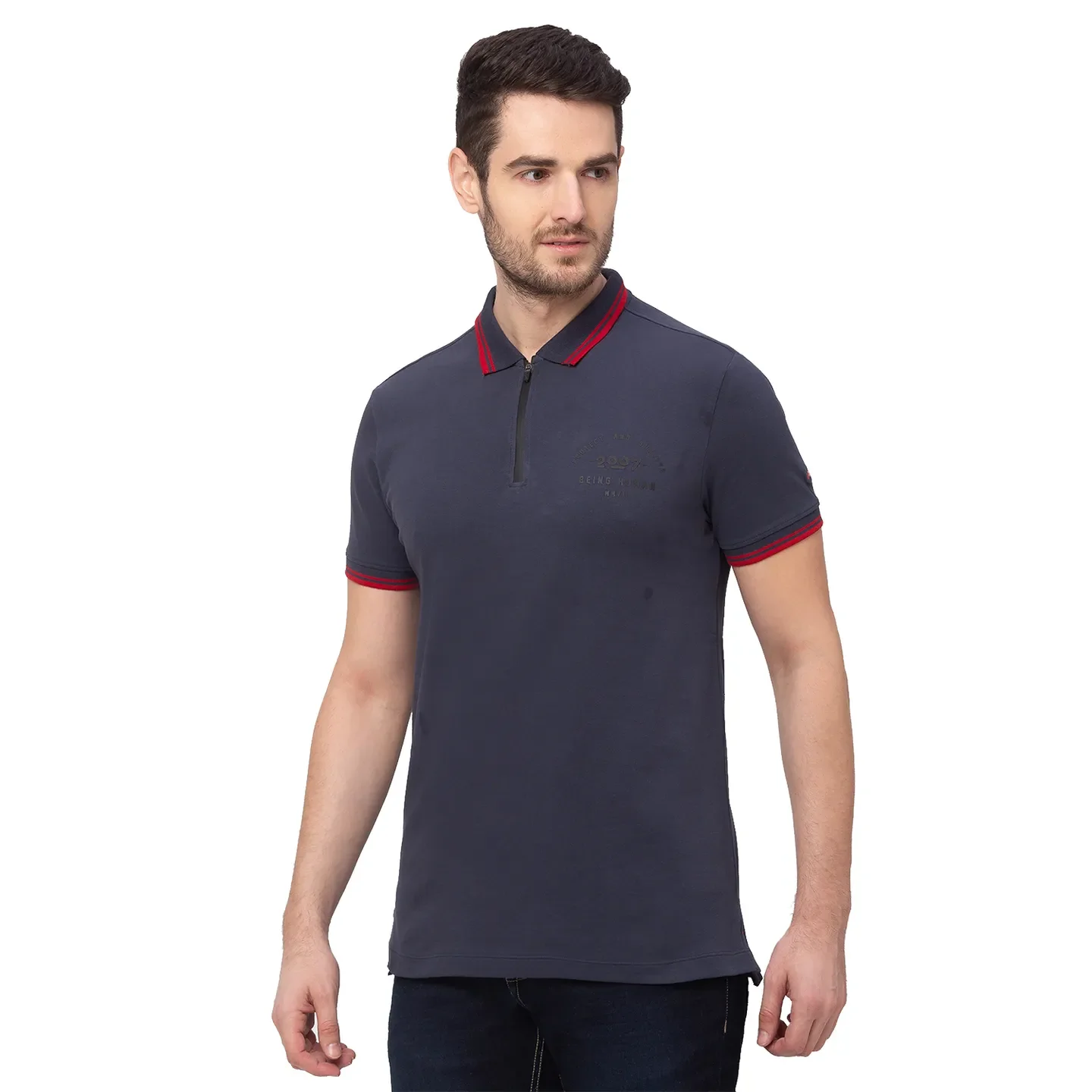 Grey Regular Fit Men's Polo T-Shirt by Being Human Clothing - Image 3