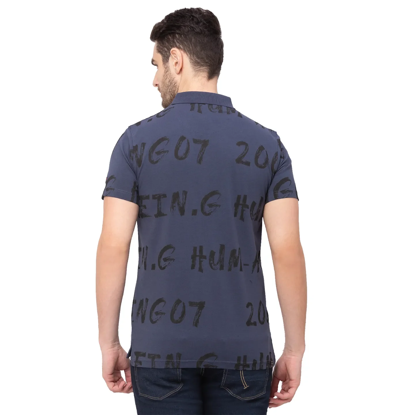 Grey Regular Fit Men's Polo T-shirt by Being Human Clothing - Image 3
